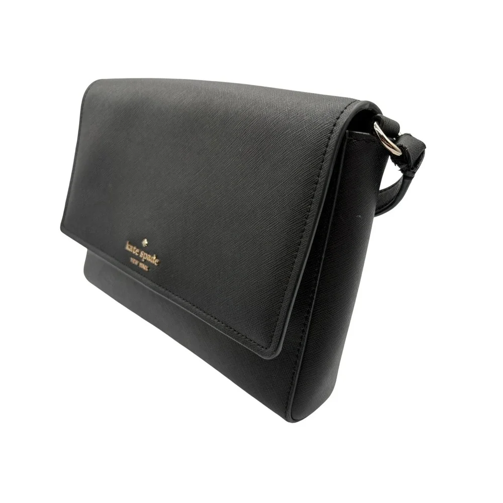Kate Spade Crossbody Bag Womens Small Black Good Saffiano Leather Flap‎ Purse